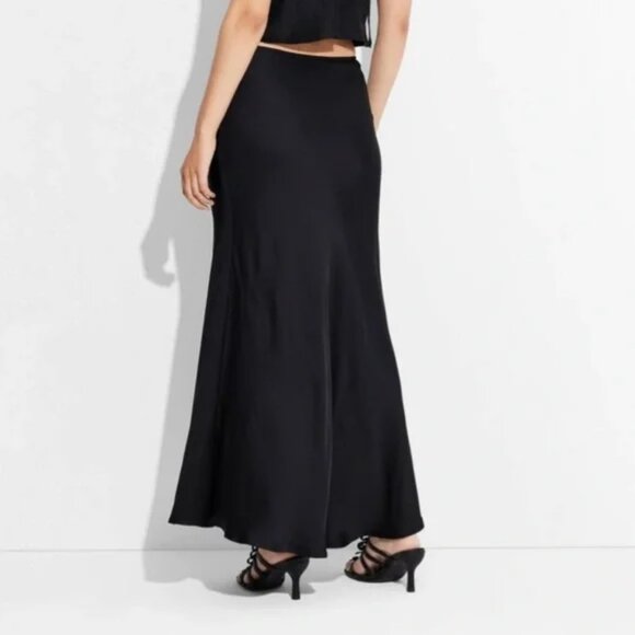 MAXI SKIRT Satin Black with Elastic Waistband Flared WILD FABLE Womens Medium - Picture 3 of 12